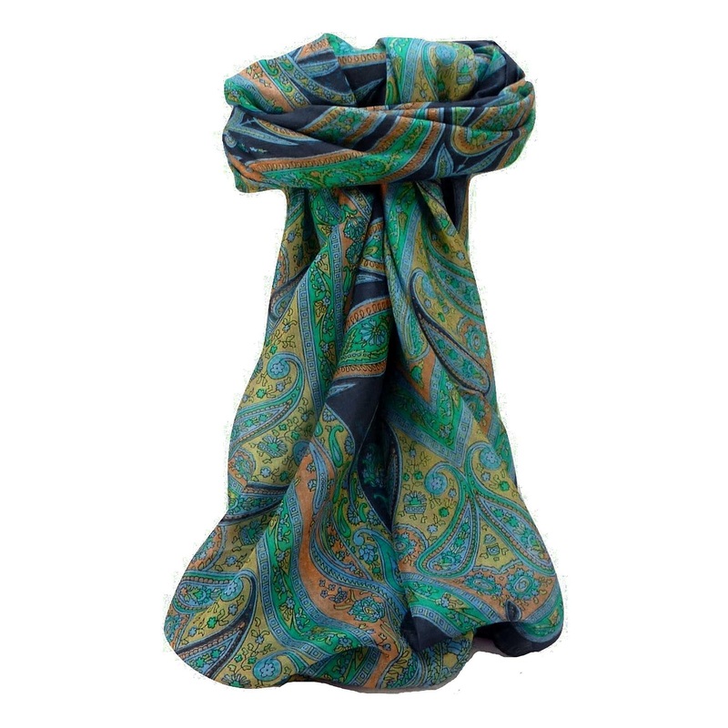 Mulberry Silk Traditional Square Scarf Yana Navy by Pashmina & Silk | Fruugo SG