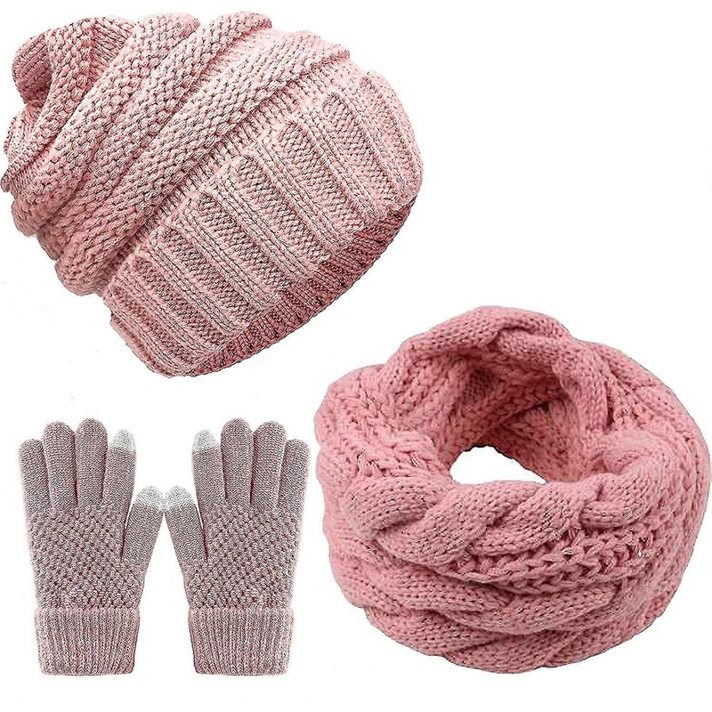 Unisex Hat Scarves Gloves Set Knit Slouch Beanie Hat Neck Warmer Touchscreen | Fruugo SG