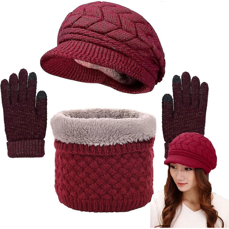 Winter Hat Scarf And Gloves Set Women’s Knitted Beret Hat Warm Thermal Neck | Fruugo SG