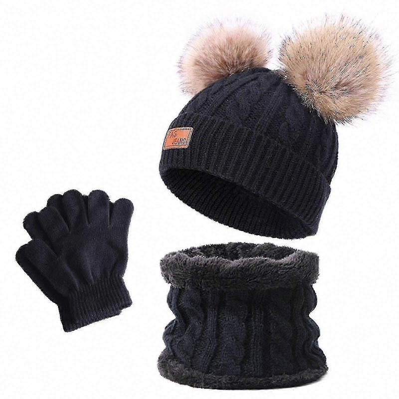 3pcs Winter Kids Hat Scarf Gloves Set – Thick Pompom Fleece Lined Knit Thermal for Children Holiday | Fruugo SG