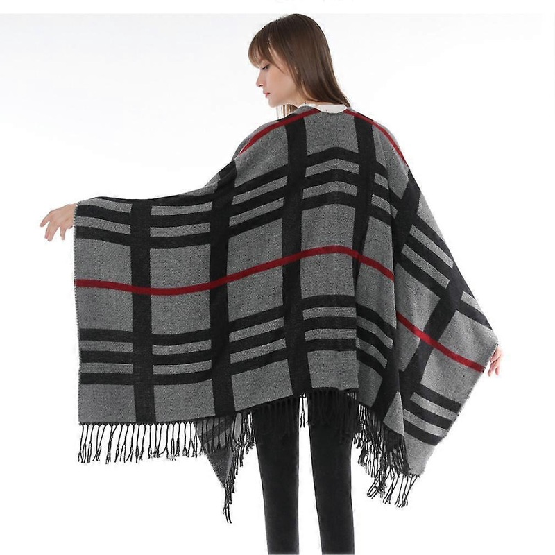 Autumn Winter Plaid Shawl Wrap Warm Pashmina Cardigant Poncho with Tassel for Lady | Fruugo SG