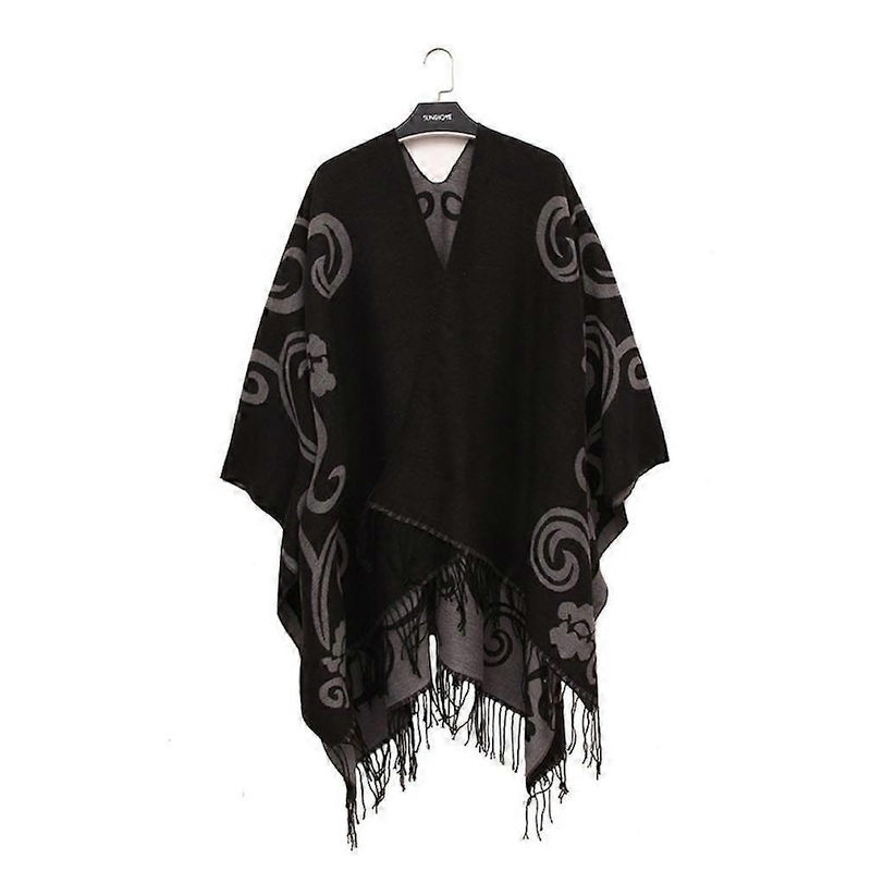 Black Warm Shawl Wrap Lady Thicken Poncho Pashmina Cardigant | Fruugo SG