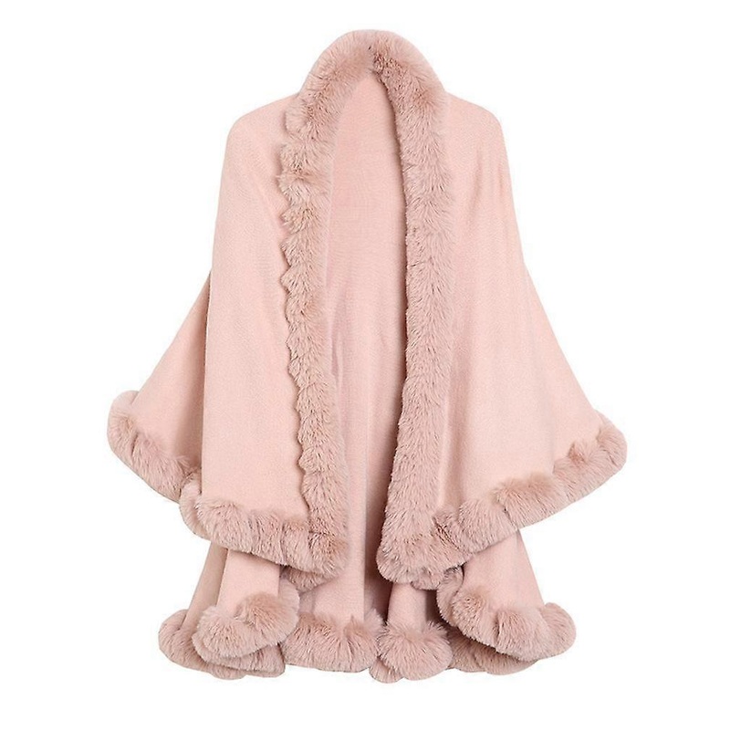 Dual Layer Shawls with Handcraft Faux Fur Trimming Elegant Cardigan Cape for Lady Pink | Fruugo SG