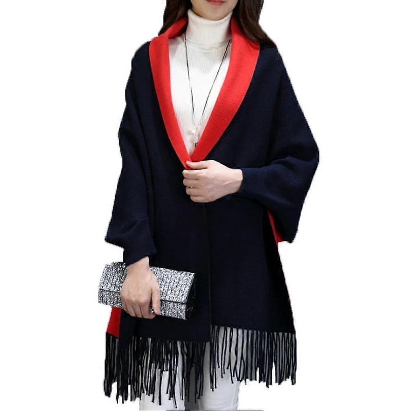 Fringed Hem Poncho long sleeve Cape Pashmina Shawl Wrap for Lady | Fruugo SG