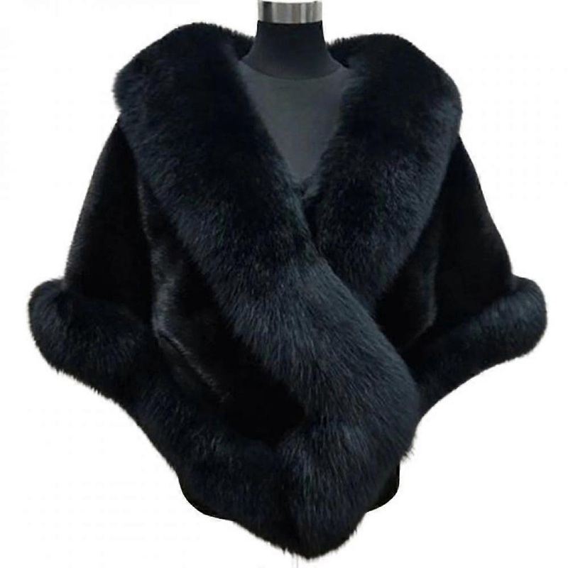 Imitation mink  hair imitation fur shawl female cloak imitation fur coat dress shawl – Black | Fruugo SG