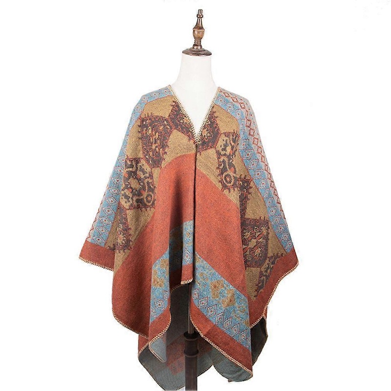 Jacquard Shawl Scarf Open Front Poncho Winter Cardigant Ethnic Style for Lady | Fruugo SG