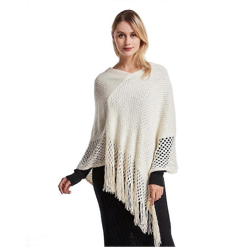 Loose Pullover Shawl Hollow Out Poncho with Tassel Vneck Blouse for Lady | Fruugo SG