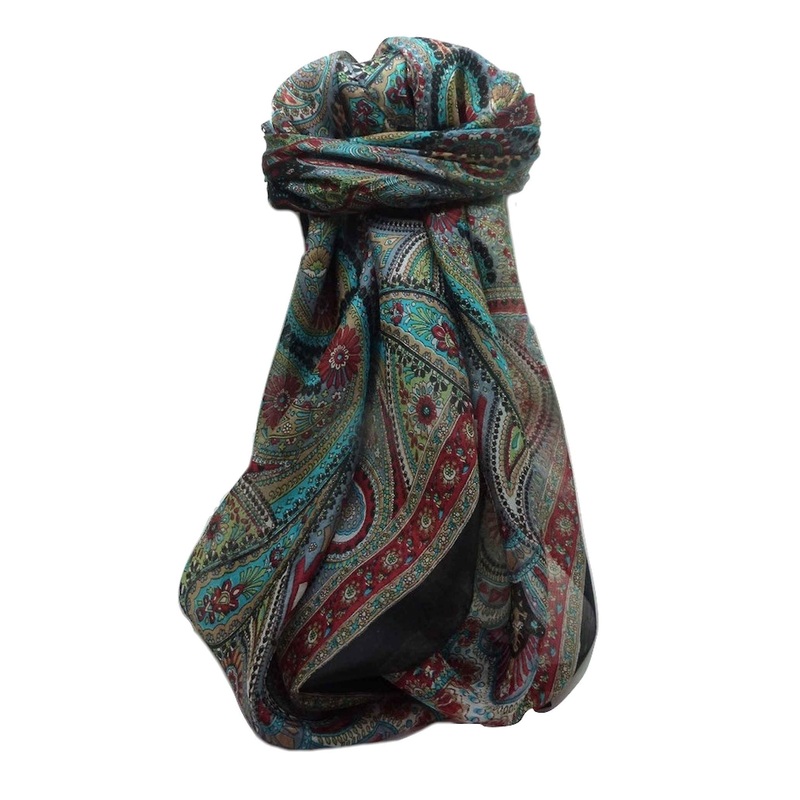 Mulberry Silk Traditional Square Scarf Gul Black by Pashmina & Silk | Fruugo SG