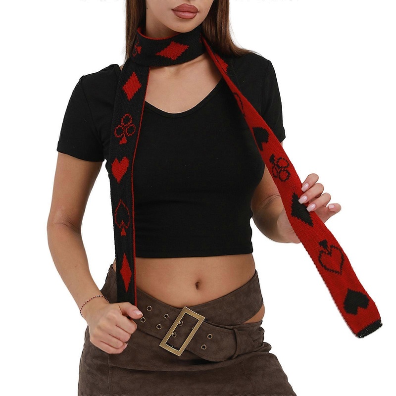 Poker Pattern Scarf for Women Girl All Matching Scarf Outdoor Neck Wrap Narrow Scarf Fashion Knitted Neckwear for Party  Black and red group | Fruugo SG
