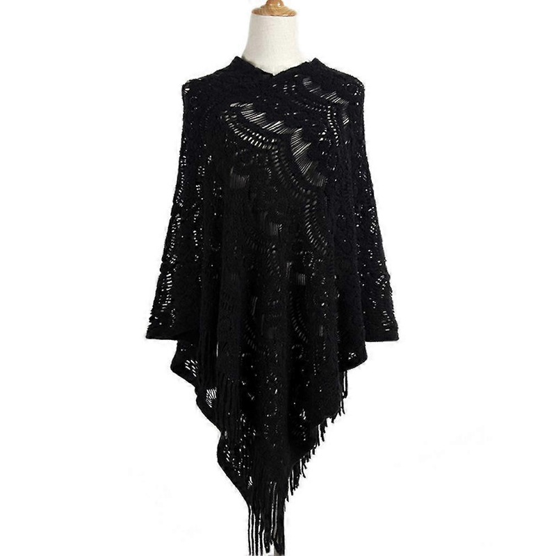 Pullover Cape Hollow-Out Shawl with Tassel Autumn Winter Poncho | Fruugo SG