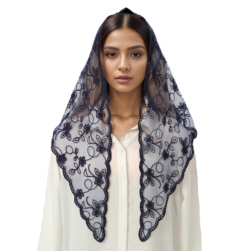 Vintage Lace Veil Latin Mass Head Scarf Spanish Head Covering Scarf Elegant Bridal Veil Church Veil Head Covering Scarf  Navy Blue | Fruugo SG