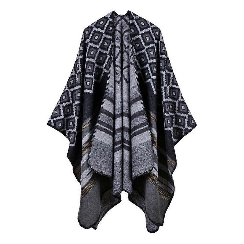 Women’s Dual Sided Poncho Blanket Shawl Wrap Cardigan Coat Cashmere Feel with Geometric Pattern | Fruugo SG