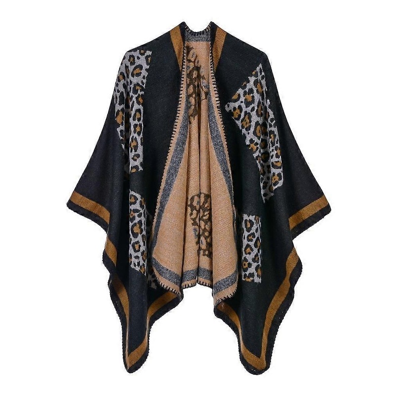 Women’s Leopard Print Poncho Blanket Winter Shawl Wrap Cardigan Coat Cashmere Feel | Fruugo SG