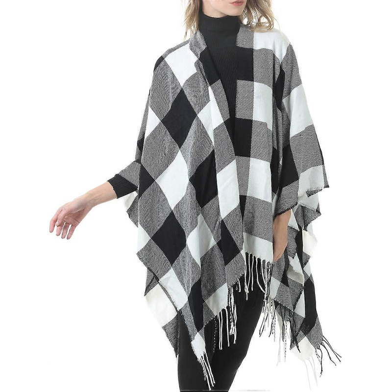 Women’s Warm Shawl Wrap Open Front Poncho Cape Color Block Shawls Winter Cardigan Wrap Printed Ponchos for Women | Fruugo SG