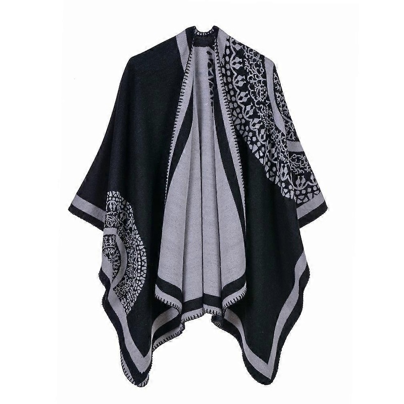 Cashmere Feel Poncho with Geometric Pattern  Shawl Wrap Open Front Long Coat for Lady | Fruugo SG