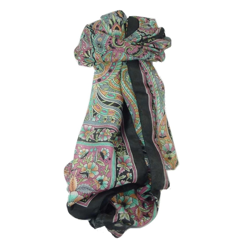 Classic Paisley Long Scarf Mulberry Silk Chia Jet by Pashmina & Silk | Fruugo SG