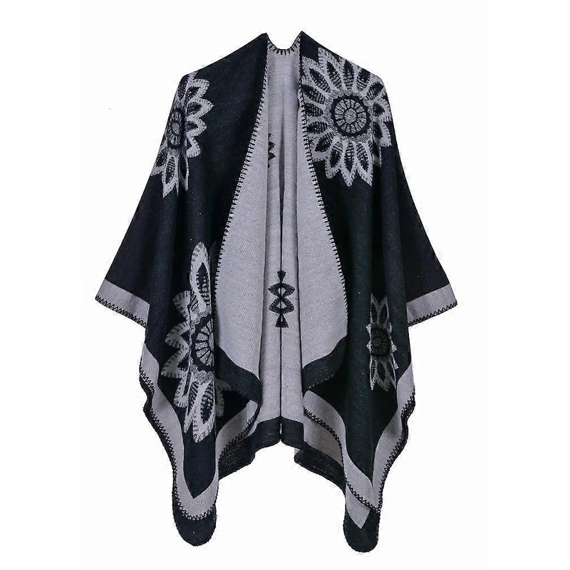 Flower Poncho Open Front Long Thicken Shawl and Wrap Cashmere Feel for Lady | Fruugo SG