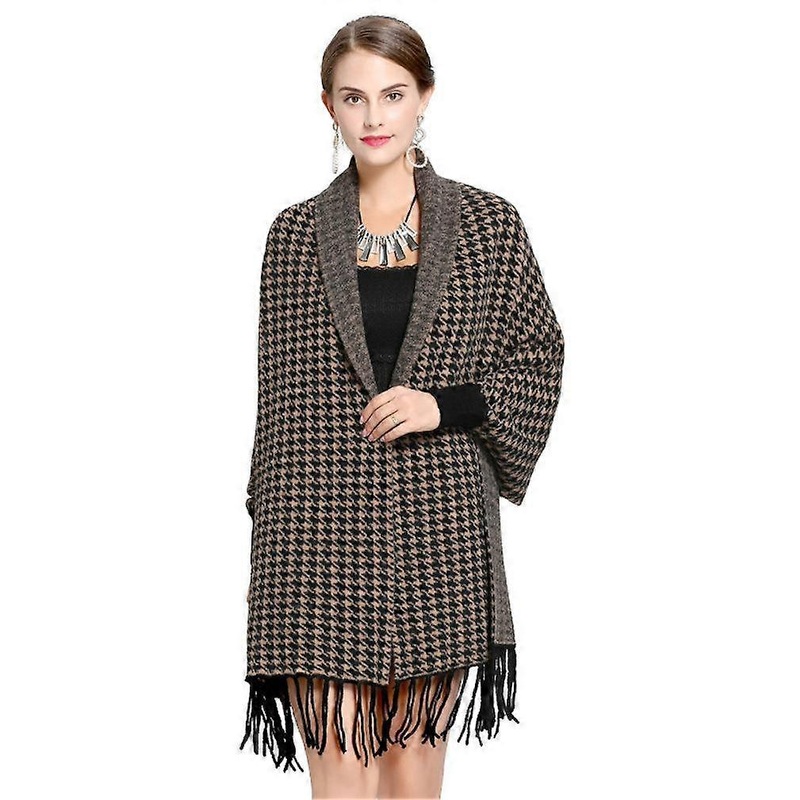 Houndstooth Warm Wraps Shawls Loose Fringed Hem Cardigan for Lady | Fruugo SG