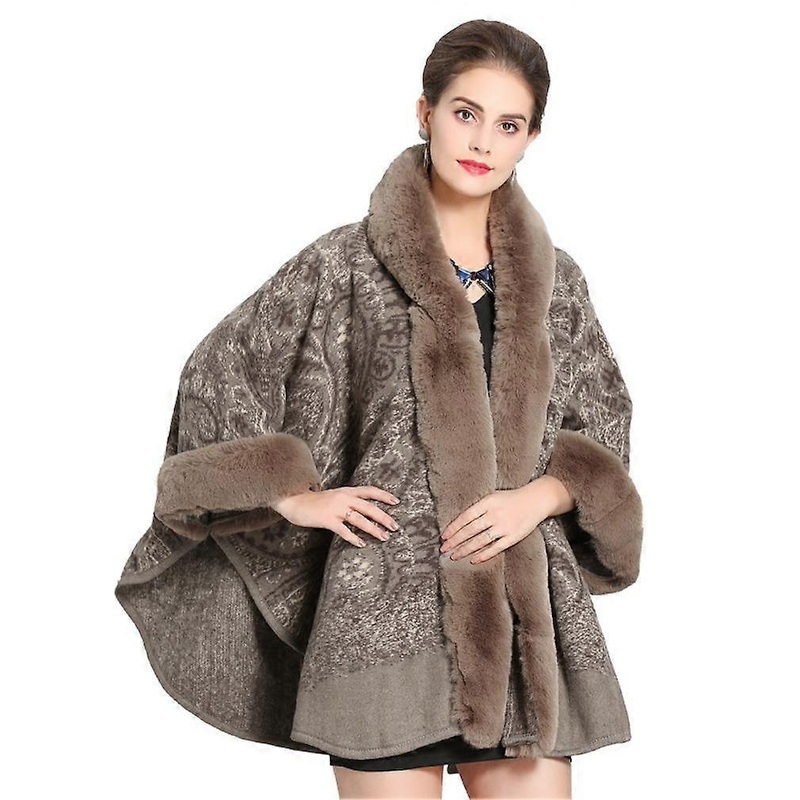 Ladies’ Hooded Warm Wraps Shawls with Faux Fur Trimmed Long Loose Cardigan for Lady | Fruugo SG