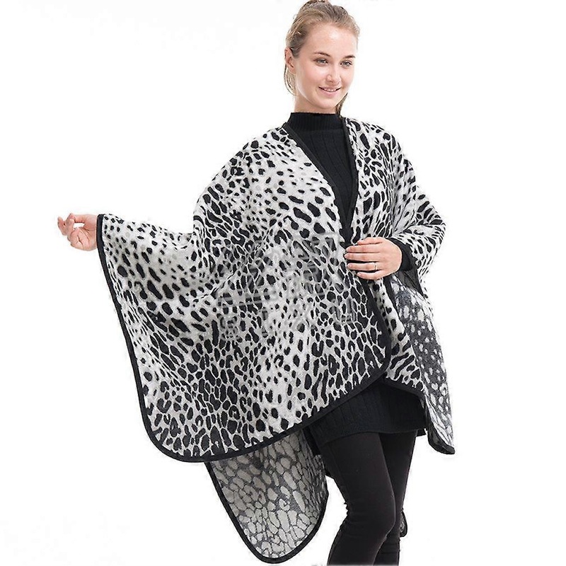 Leopard Print Poncho Thicken Shawl Wrap Warm Cape for Lady | Fruugo SG