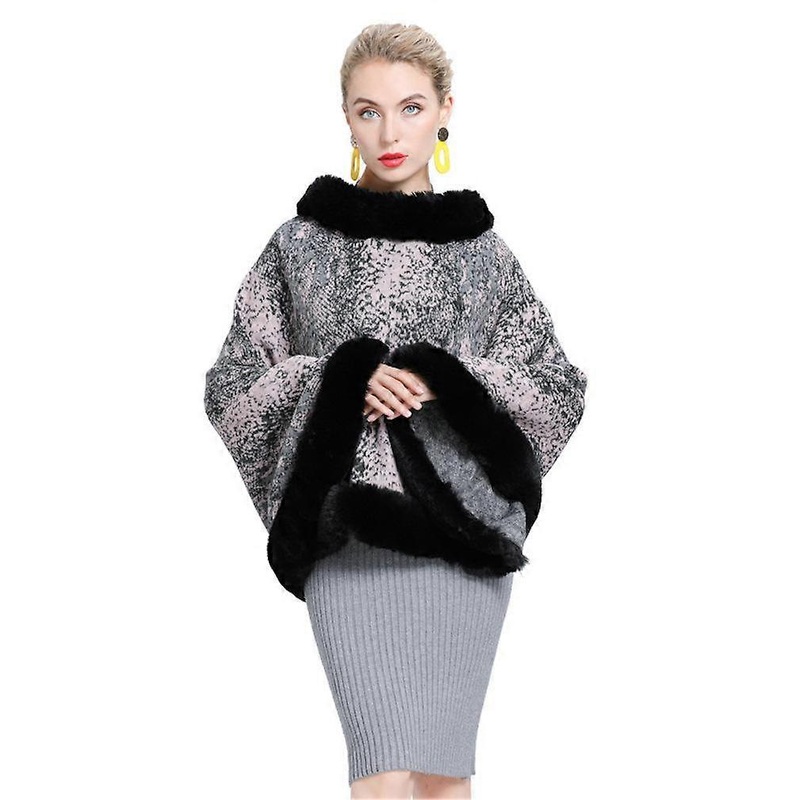 Loose Jacquard Pullover Wrap Shawl with Faux Fur Trimming Loose Blanket for Lady | Fruugo SG