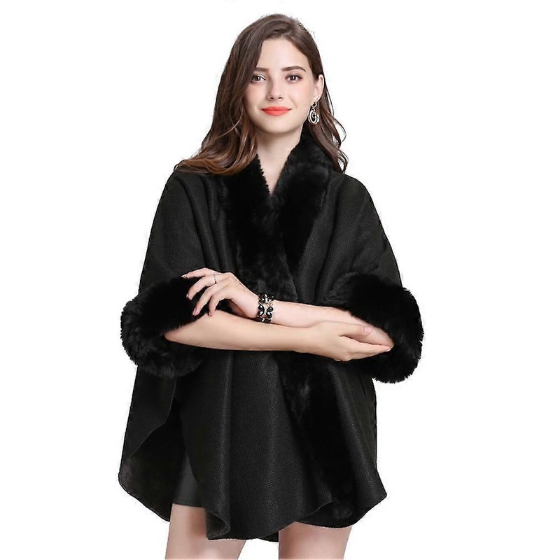 Loose Warm Shawls with Faux Fur Trimming Elegant Cardigan with Collar for Lady | Fruugo SG