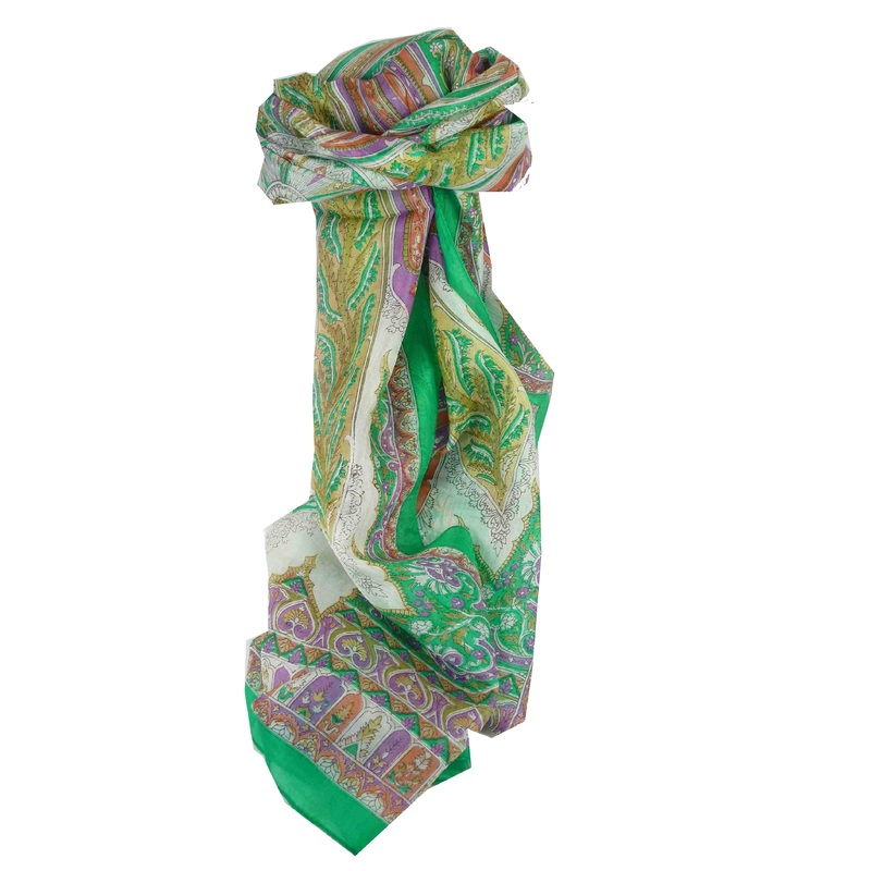 Mulberry Silk Traditional Long Scarf Biri Green & Pink by Pashmina & Silk | Fruugo SG
