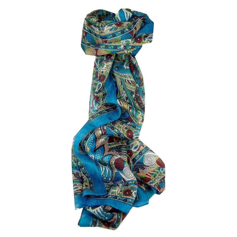 Mulberry Silk Traditional Long Scarf Lina Aquamarine by Pashmina & Silk | Fruugo SG