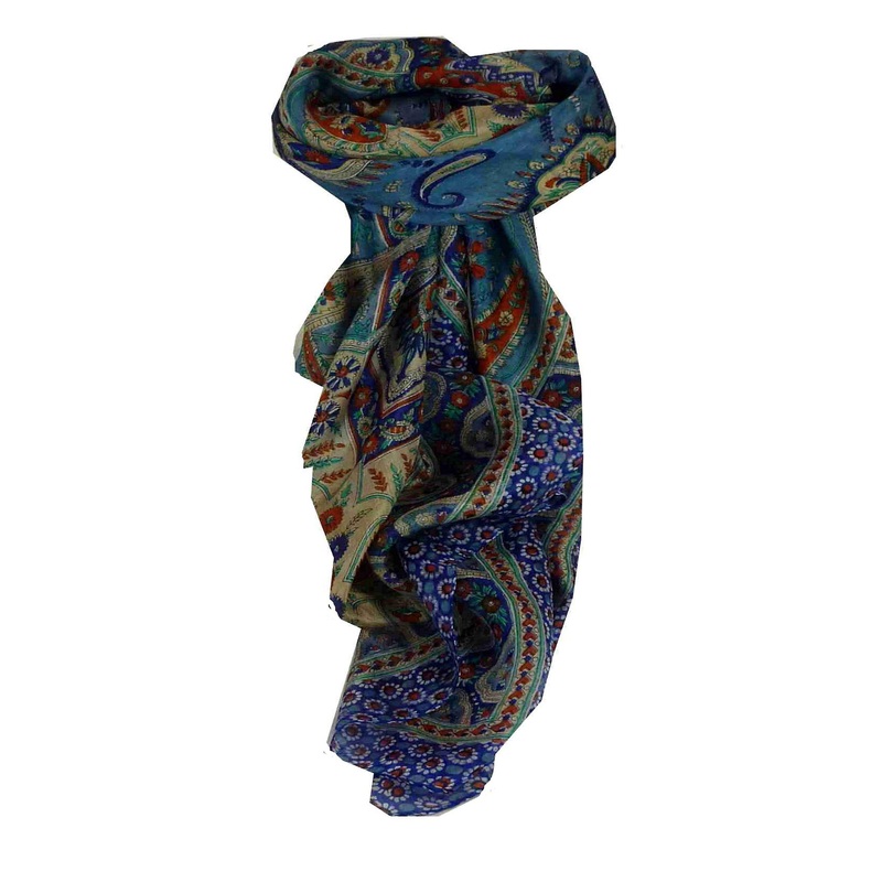 Mulberry Silk Traditional Square Scarf Ami Blue & Terracotta by Pashmina & Silk | Fruugo SG