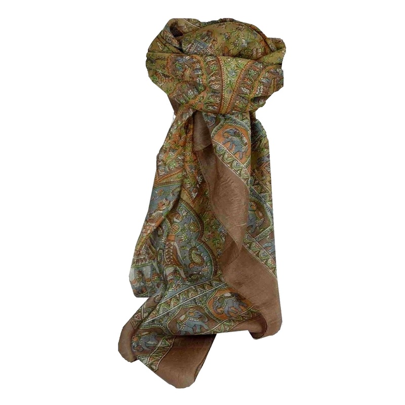 Mulberry Silk Traditional Square Scarf Donya Coffee by Pashmina & Silk | Fruugo SG