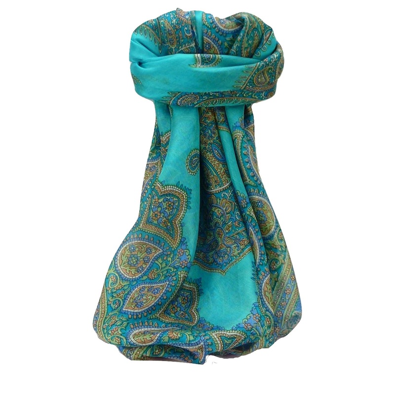 Mulberry Silk Traditional Square Scarf Xita Aqua by Pashmina & Silk | Fruugo SG