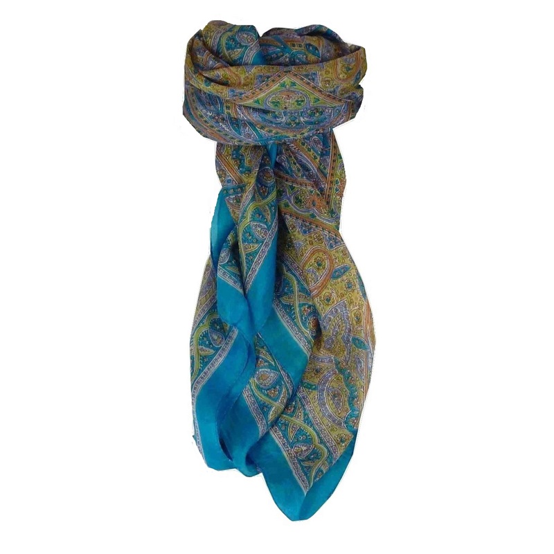Mulberry Silk Traditional Square Scarf Yamuna Aquamarine by Pashmina & Silk | Fruugo SG