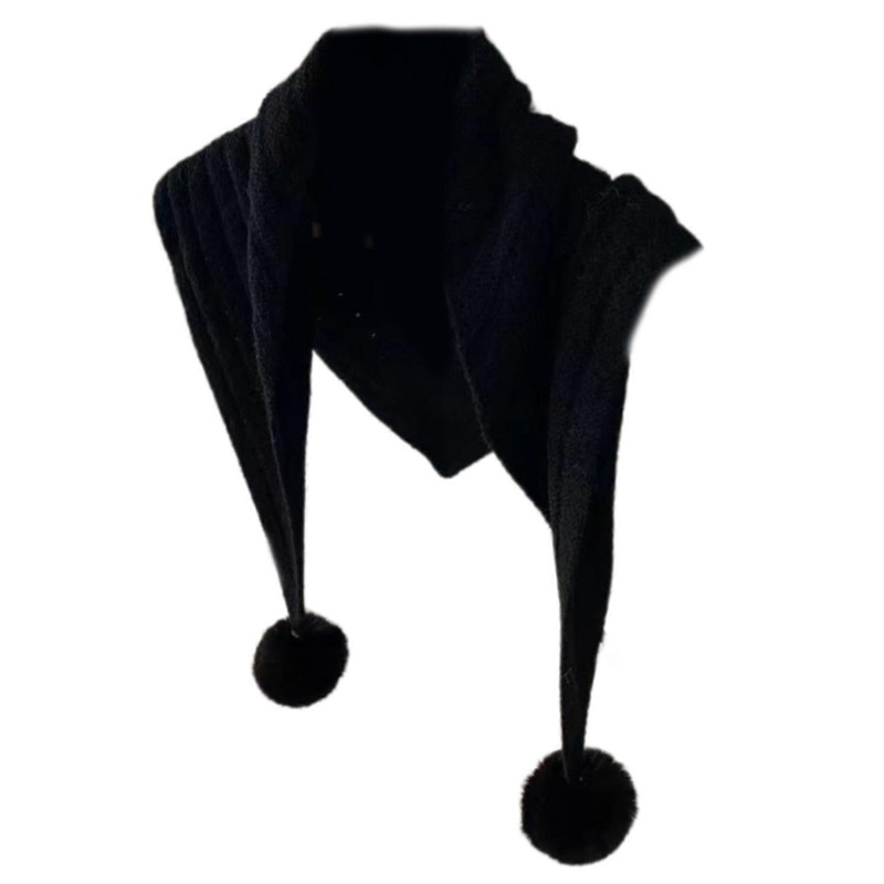 Pompoms Shawl for Office Home Scarf Shawl Breathable Knitted Neck Scarf for Travel All Matching Shoulder Wrap Accessory  Black | Fruugo SG