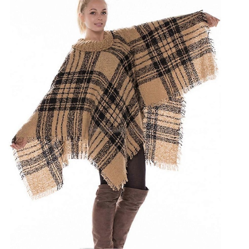 Thicken Turtleneck Poncho Pullover Shawl with Tassel Loose Cape for Lady | Fruugo SG