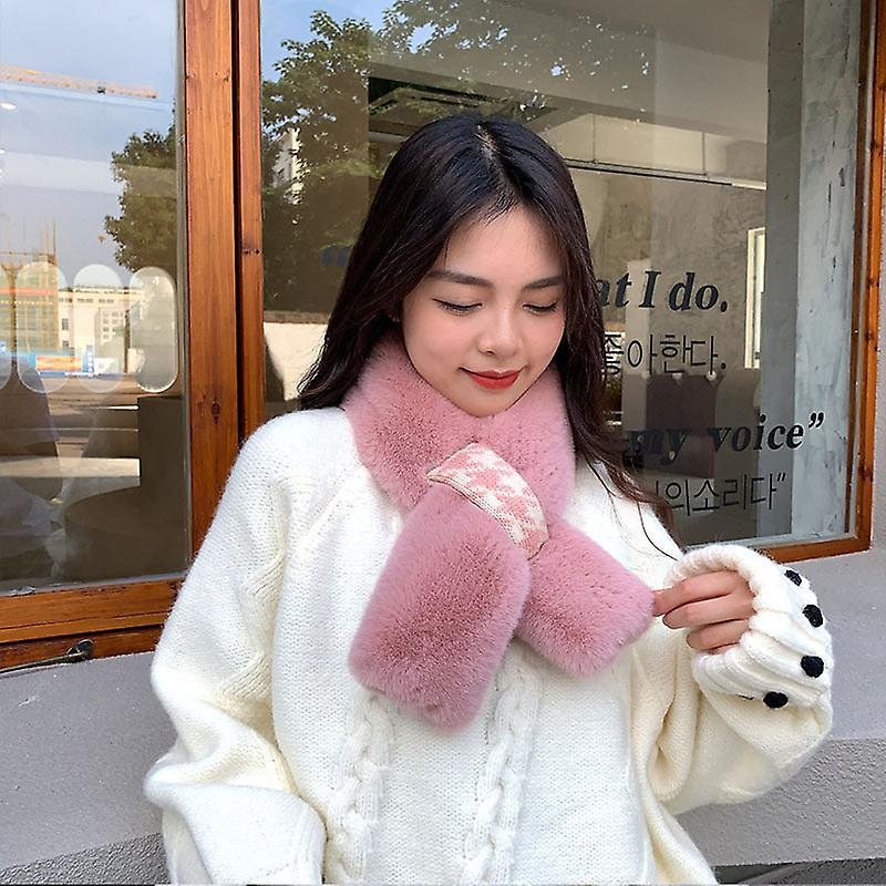 Dongdaemun Korean Girl’s Heart Furry Cross Fur Collar Scarf Autumn And Winter Warm Fashion Houndstooth Plush Scarf | Fruugo SG