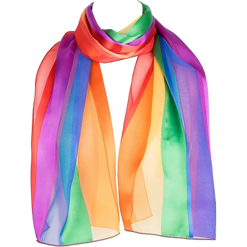 Hat To Socks Chiffon Satin Olaof Scarf With Rainbow Stripes | Fruugo SG