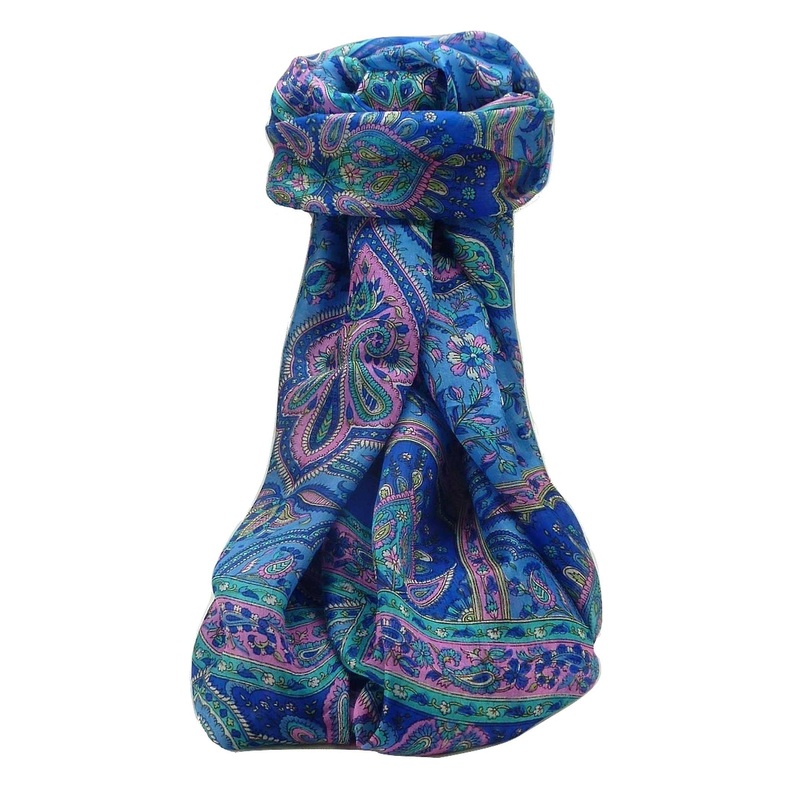 Mulberry Silk Traditional Long Scarf Daman Blue by Pashmina & Silk | Fruugo SG
