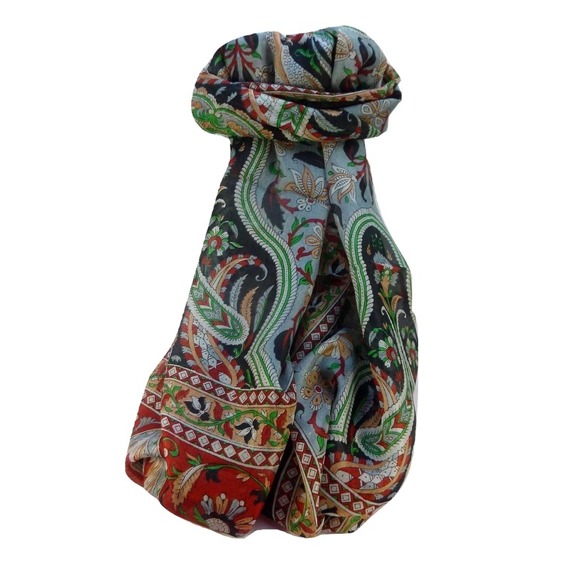 Mulberry Silk Traditional Long Scarf Sakhar Black by Pashmina & Silk | Fruugo SG