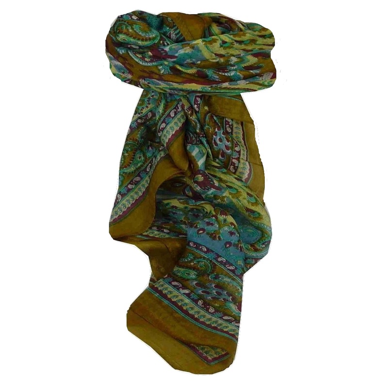 Mulberry Silk Traditional Square Scarf Dawa Caramel & Blue by Pashmina & Silk | Fruugo SG
