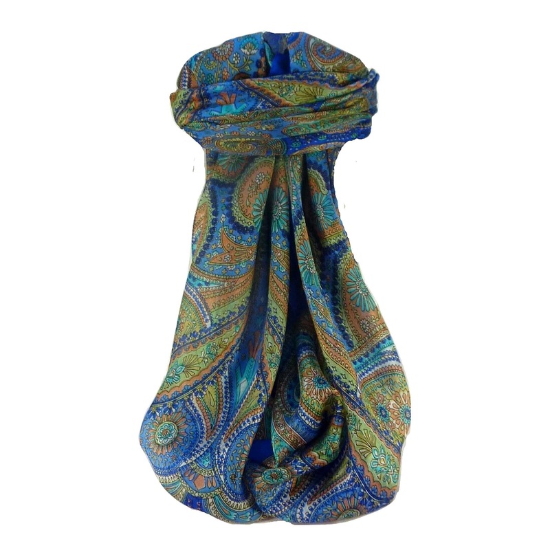Mulberry Silk Traditional Square Scarf Kadri Blue by Pashmina & Silk | Fruugo SG