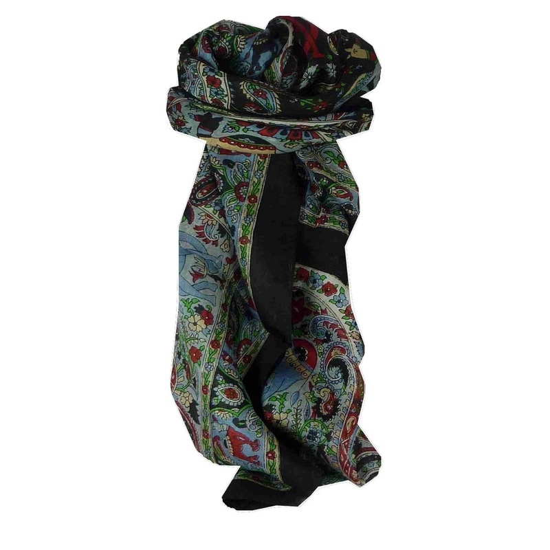 Mulberry Silk Traditional Square Scarf Kaladi Black by Pashmina & Silk | Fruugo SG