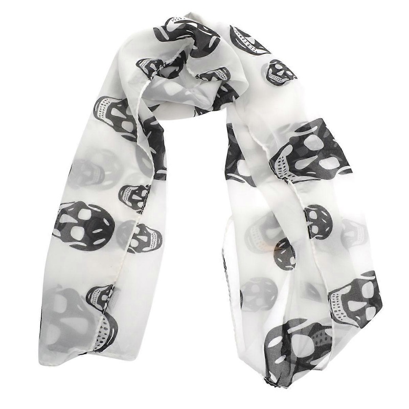 Neck Scarf For Women Chiffon Skull Printed Long Shawl Wrap 150*50cm White Warmth In 1Set | Fruugo SG
