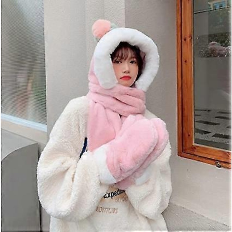Outdoor creative gloves a girl finger cap plush warm three-five scarf thick scarf wool scarf pink peach | Fruugo SG