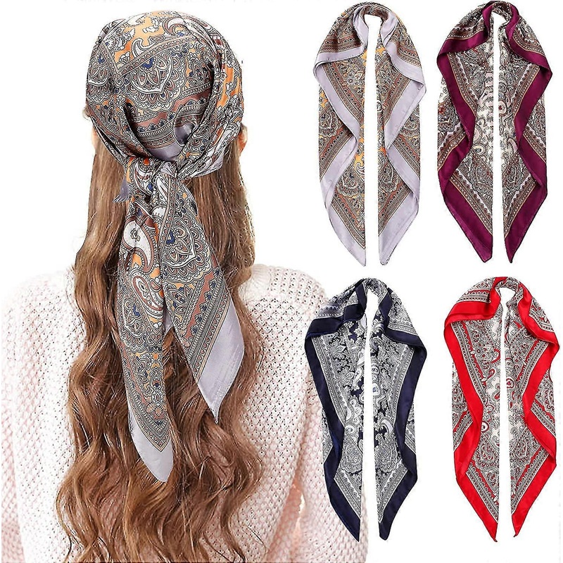 Satin Head Scarf For Women 4 Pcs Large Silk Feeling Silky Square Hair Scarves Neck Scarf Sleeping Wraps Set Bandanas For Sleeping | Fruugo SG