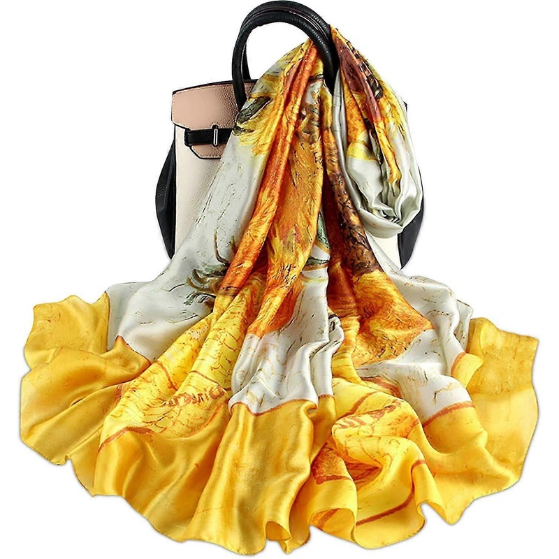 Silk Scarves Women Chic Style Vintage Paintings Pattern Sunflower Floral Ethnic Style Long Olaof Scarf | Fruugo SG