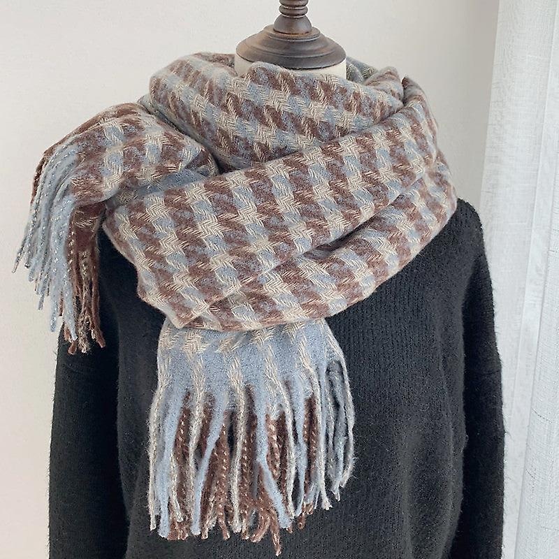 Women’s Scarf Autumn And Winter Color Matching Houndstooth Warm Scarf Korean Style Fashionable All-match Tassel Shawl | Fruugo SG