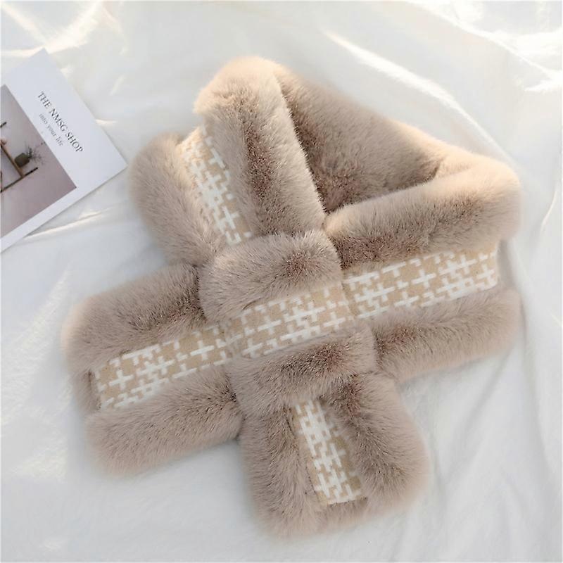 Women’s Winter Faux Fur Scarves Scarves Plush Faux Fur Scarves Plaid Neck Knit Scarves Khaki | Fruugo SG