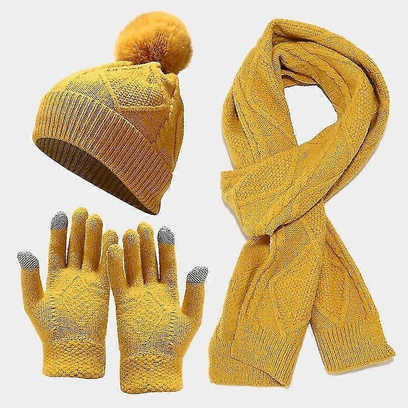 3pcs/set Winter Warm Pom Pom Beanie Hat Knitted Long Scarf Gloves | Fruugo SG