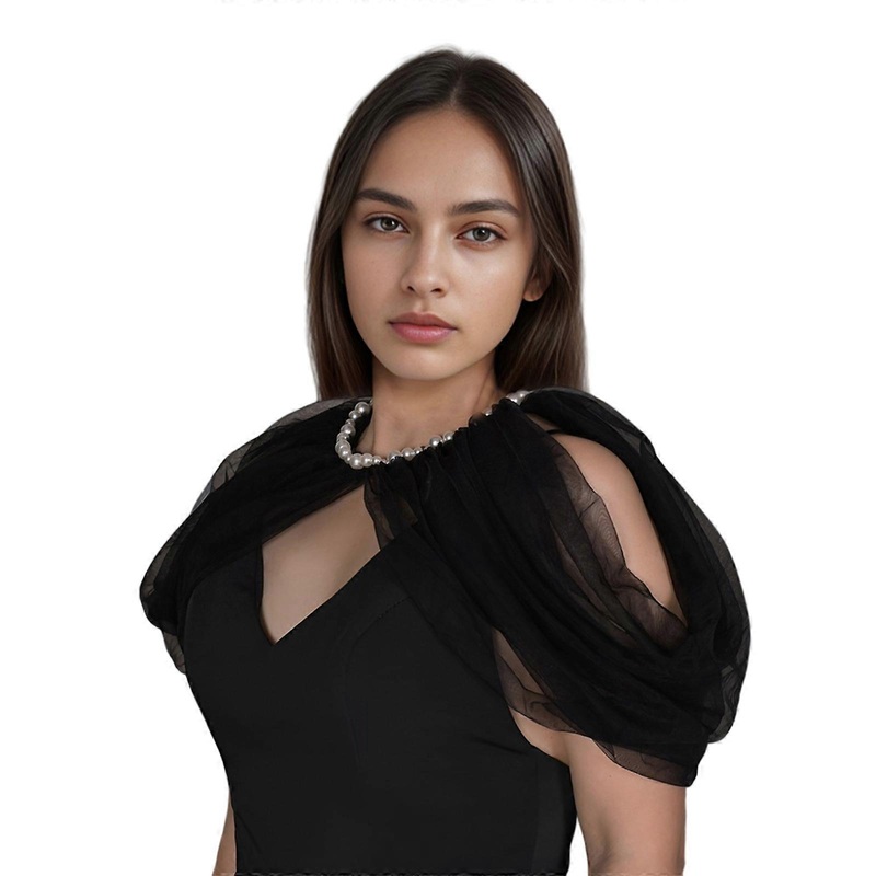 Bridal Wrap Shawl Tulle Pearls Shoulder Jewelry for Music Festival Costume Shawl Stage Elegant Costume  Black | Fruugo SG