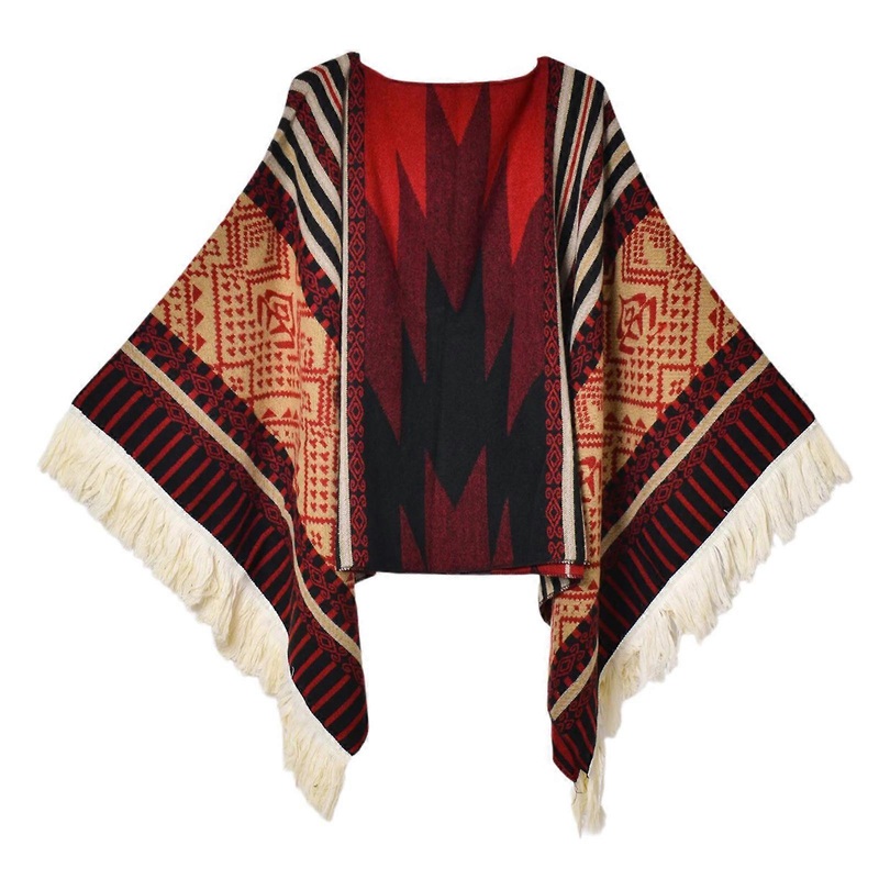 Elegant Open Front Warm Ethnic Shawl Knit Wrap for Women Soft Warm Stylish Oversized Scarf Wrap Tassels  Burgundy | Fruugo SG